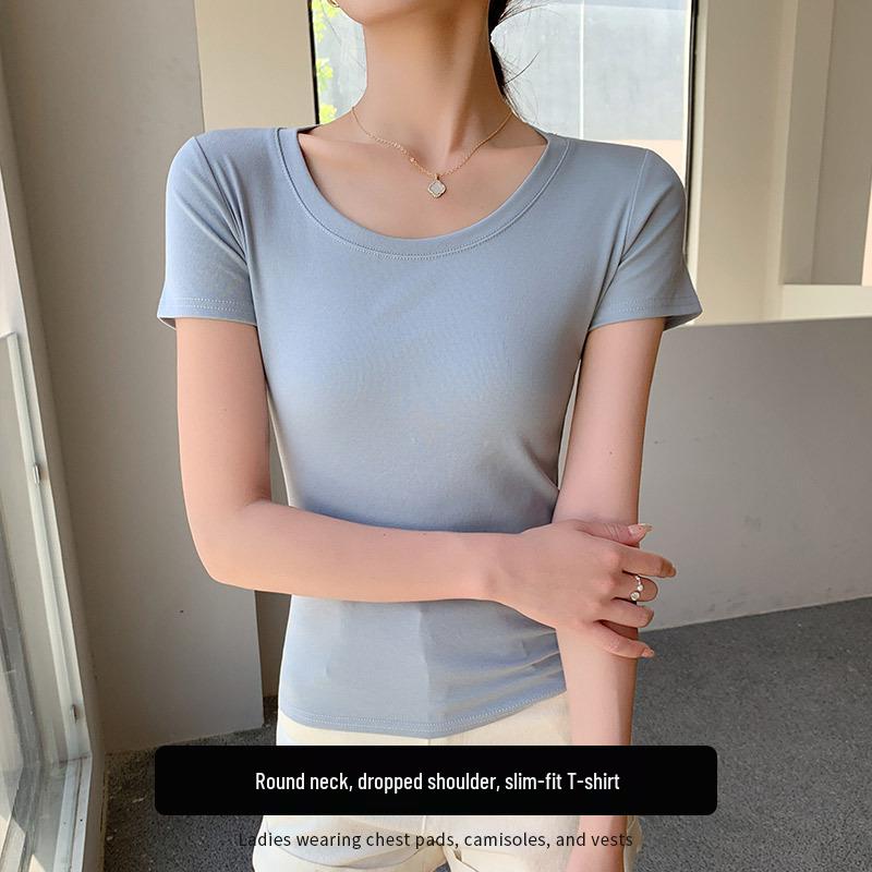 Women's Slim Fit Cotton U-Neck Short Sleeve Base Layer T-shirt