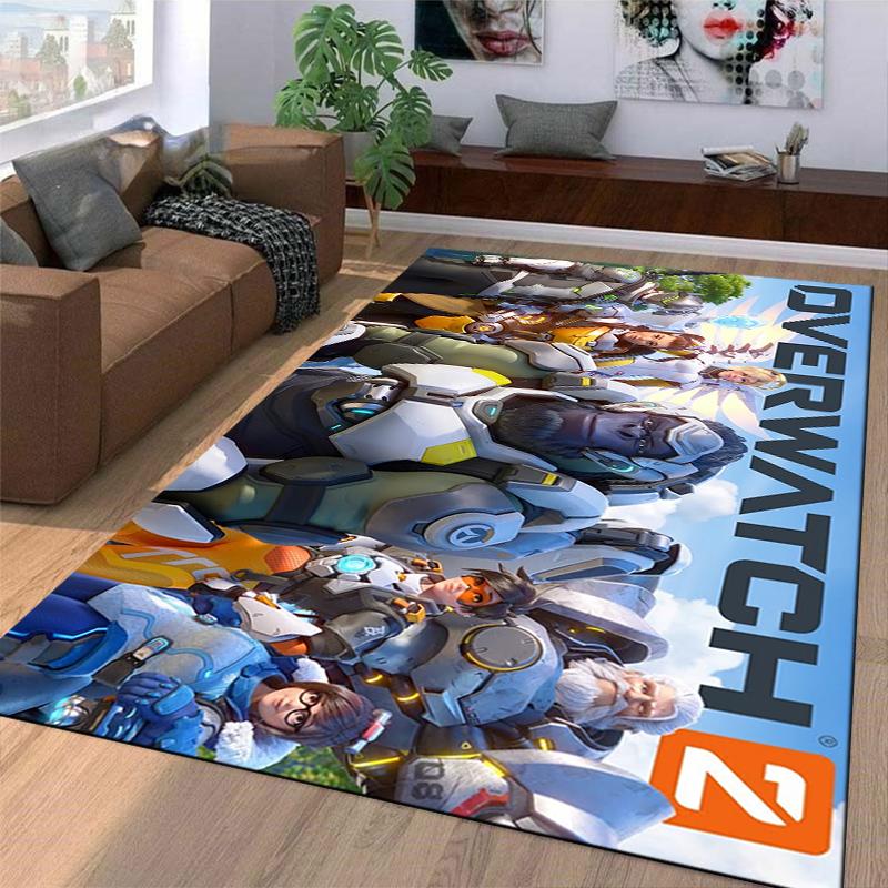 Overwatch Mecha Animal Print Flannel Rug Non-Slip, Suitable for Bedroom, Living Room, and Children's Room Decoration