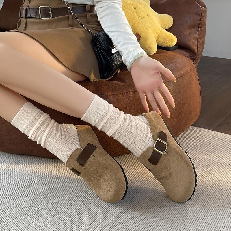 CRLAYDK Classic Women's Suede Footed Comfort Buckle Mules with Arch Support Slip On Casual Soft Shoes Inner Increase Slippers