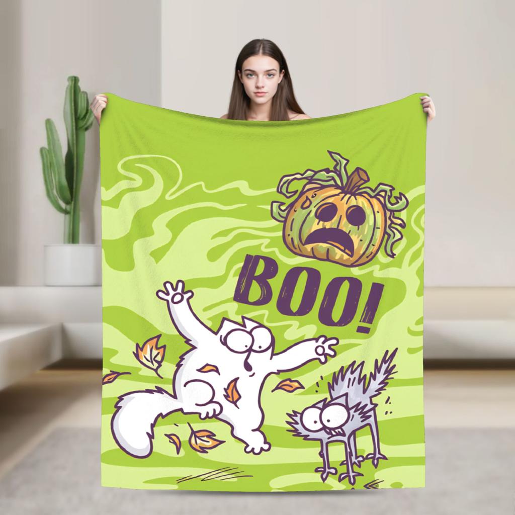 Cartoon Simons Cat Blanket Cute Warm Soft Novelty Plush Throw Blanket For Couch Chair Sofa Bed Airplane Travel Bedspread Bed