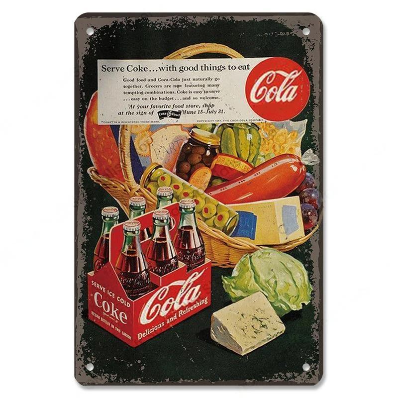 Cola Soft Drinks Poster Metal Tin Signs Vintage Girls Drink Cola Bottles Metal Plate Wall for Bar Pub Club Restaurant Decor