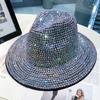 Chapeau femme automne et hiver mode strass élégant chapeau jazz rétro britannique polyvalent chapeau haut en laine incrusté de diamants tendance