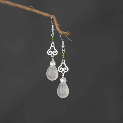 Minsheng Auspicious Cloud Chalcedony-Style Water Drop Earrings: Unique Ancient Chinese Design with Ear Hooks