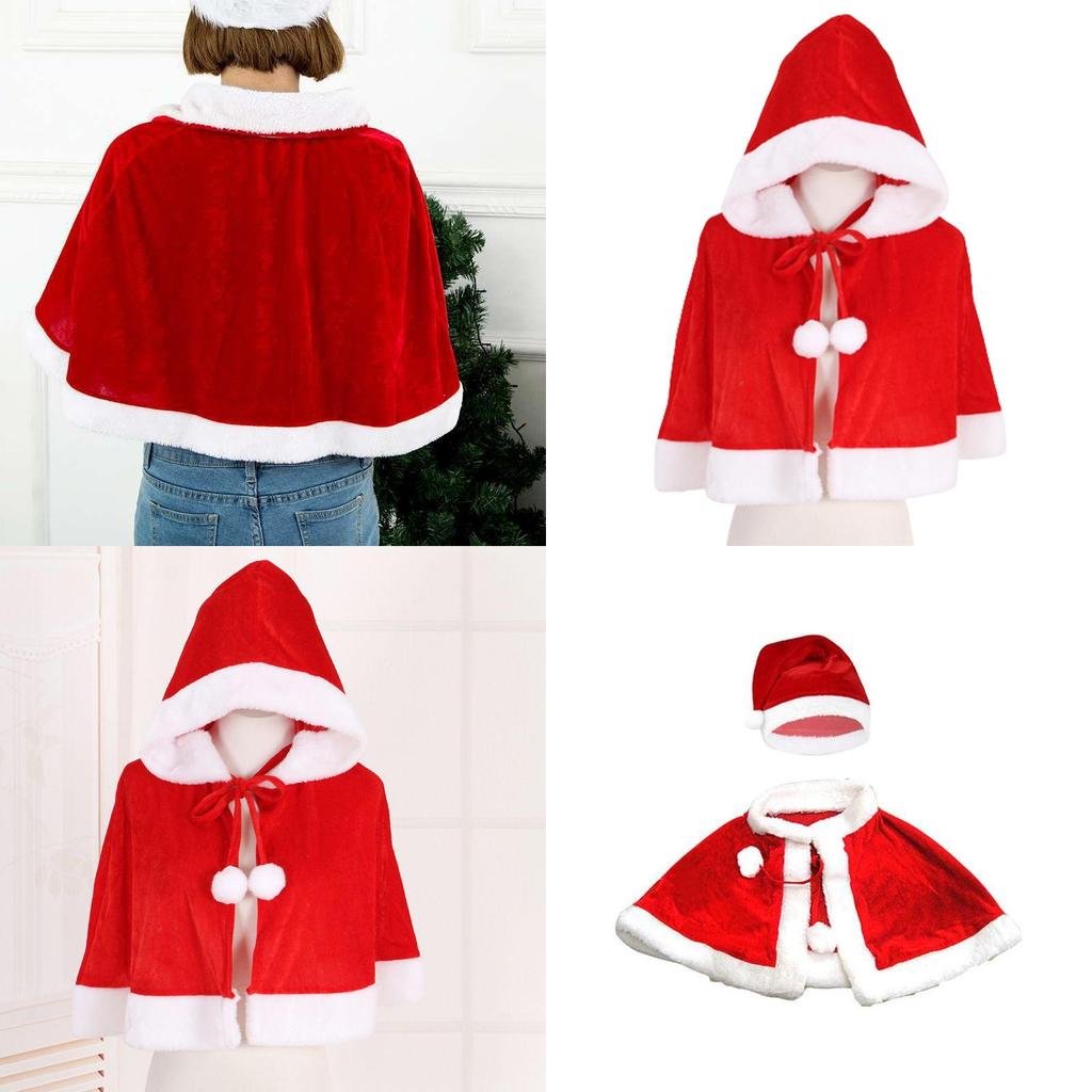 Soft Xmas Santa Costume Set Red Velvet Cloak Hat For All Ages