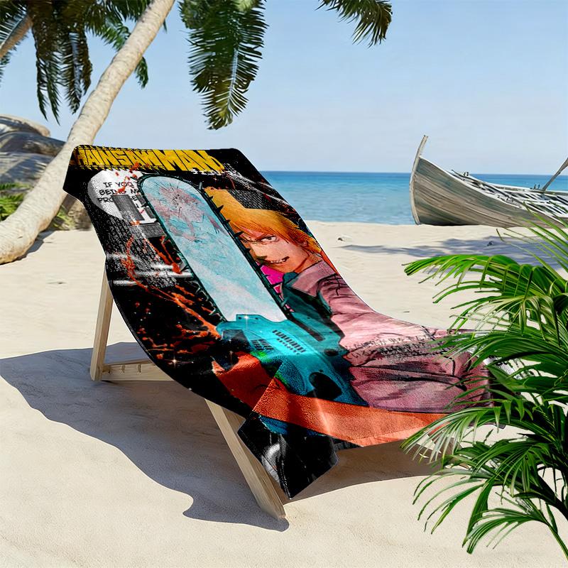 Chainsaw Man Print Beach Towel, Large Soft Quick Dry Towel for Beach Camping Swimming