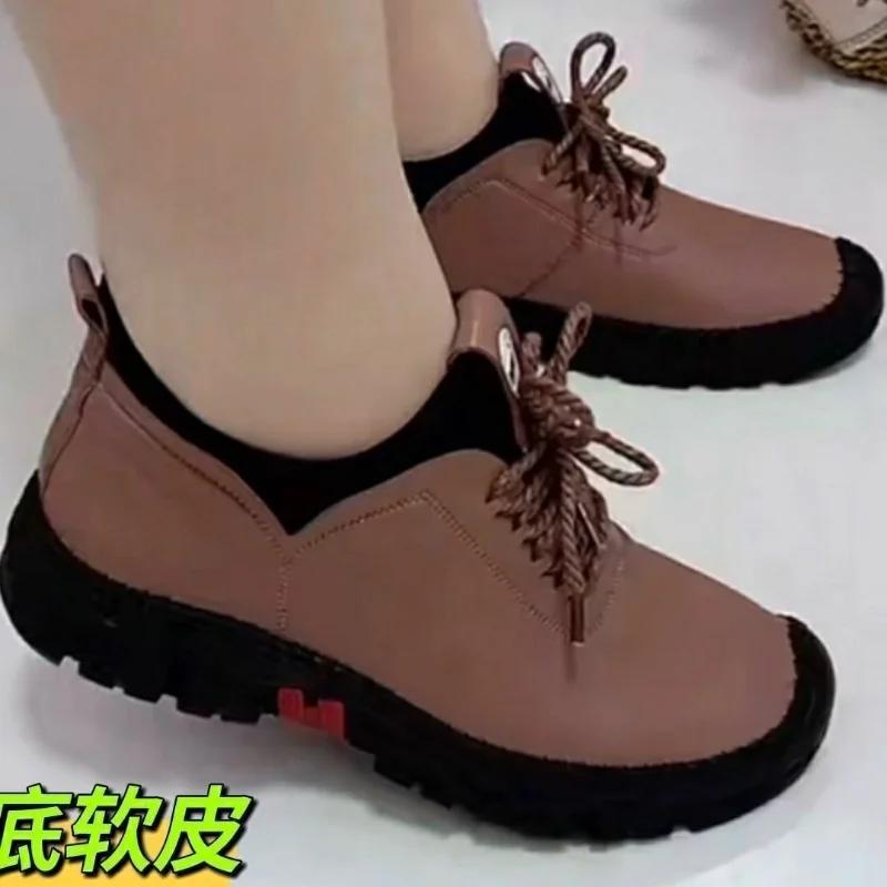 Mode Frau Einzel Schuhe 2025 Frühling Neu Vintage Schnürschuhe Weiche Sohle Rutschfest Damen Ballerinas Mode Weiches Leder Damen Freizeitschuhe