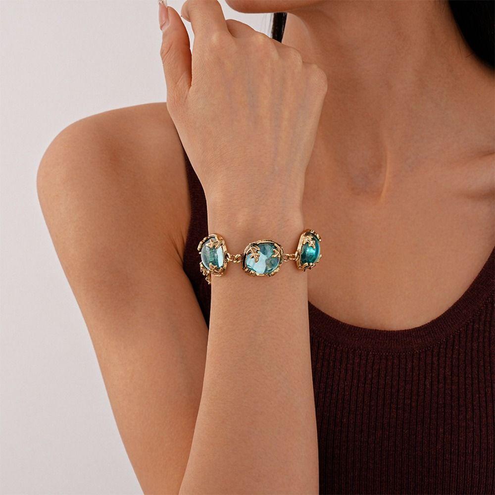 Fashion Bracelet Light Luxury Clavicle Chain Minimalism Blue Necklace Earring  Women