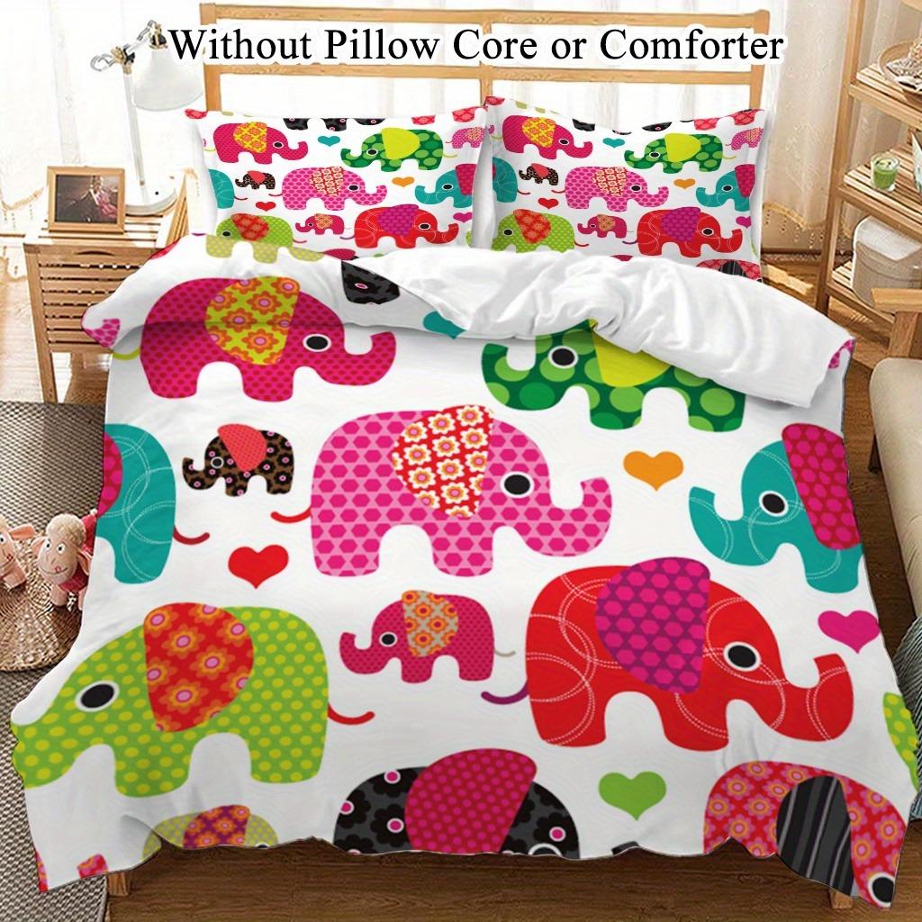 Colorful Elephant Bedding Set Soft Polyester Duvet Cover Set Quilt Cover With Pillowcase Bedroom Decor Birthday Gift Christmas