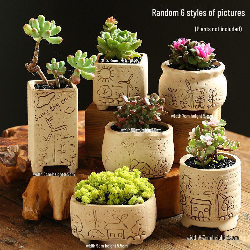 Breathable Ceramic Indoor Succulent Planter Set - Creative Small Flower Pots