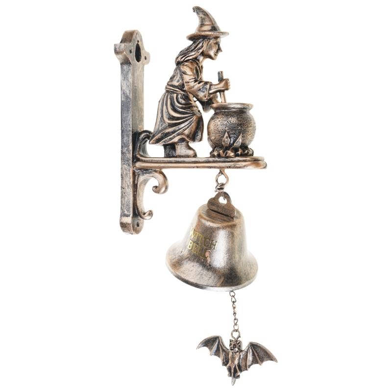 Witch Themed Entryway Door Chimes Handmade Wall Hanging With Metal Bells and Antique Hook For Mystical Home Decoration