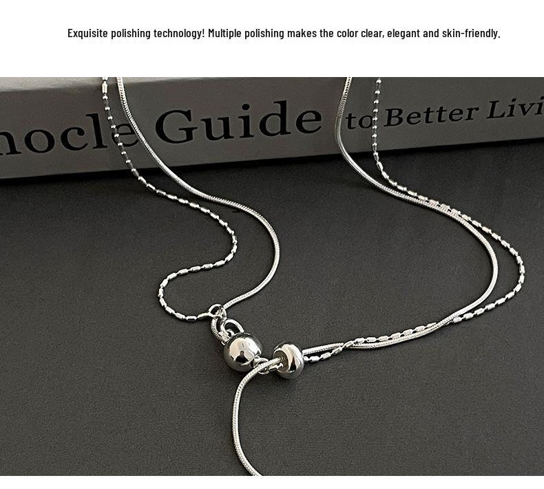 Banyan Tree S925 Silber Doppellagige Asymmetrische Kugel Pullover Halskette - Koreanischer Stil, Herbst/Winter Kollektion für Damen