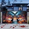 One 2D flat Halloween ghost garage polyester banner pumpkin lantern and haunted house design suitable for Halloween decoration