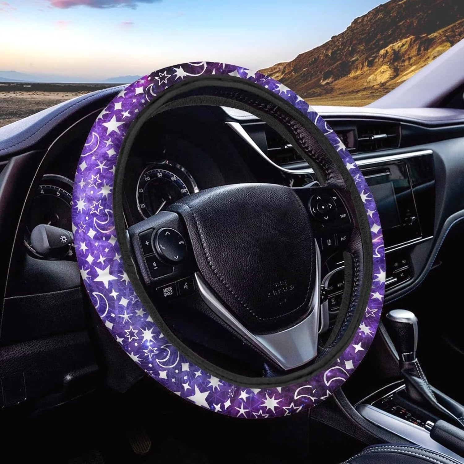 

Glow Dolphin Totem Flower Steering Wheel Cover, Universal Fit for 15 Inch Vehicles, Polyester Material, Anti-Slip Car Wheel Protector фиолетовый