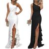 Damen Sexy Ein Schulter Rüschen Großer Schwingender Schlitz Abendparty Slim Maxi Kleid