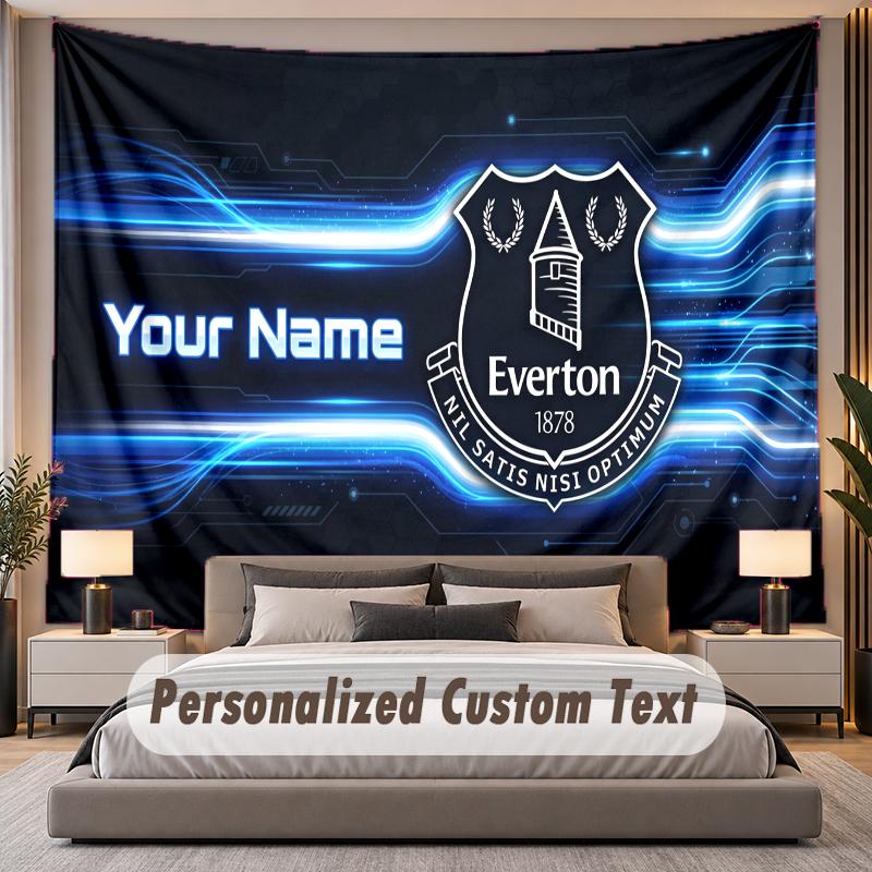 Custom Name Text Tapestry Everton FC Personalized Polyester Wall Tapestry For Bedroom And Room