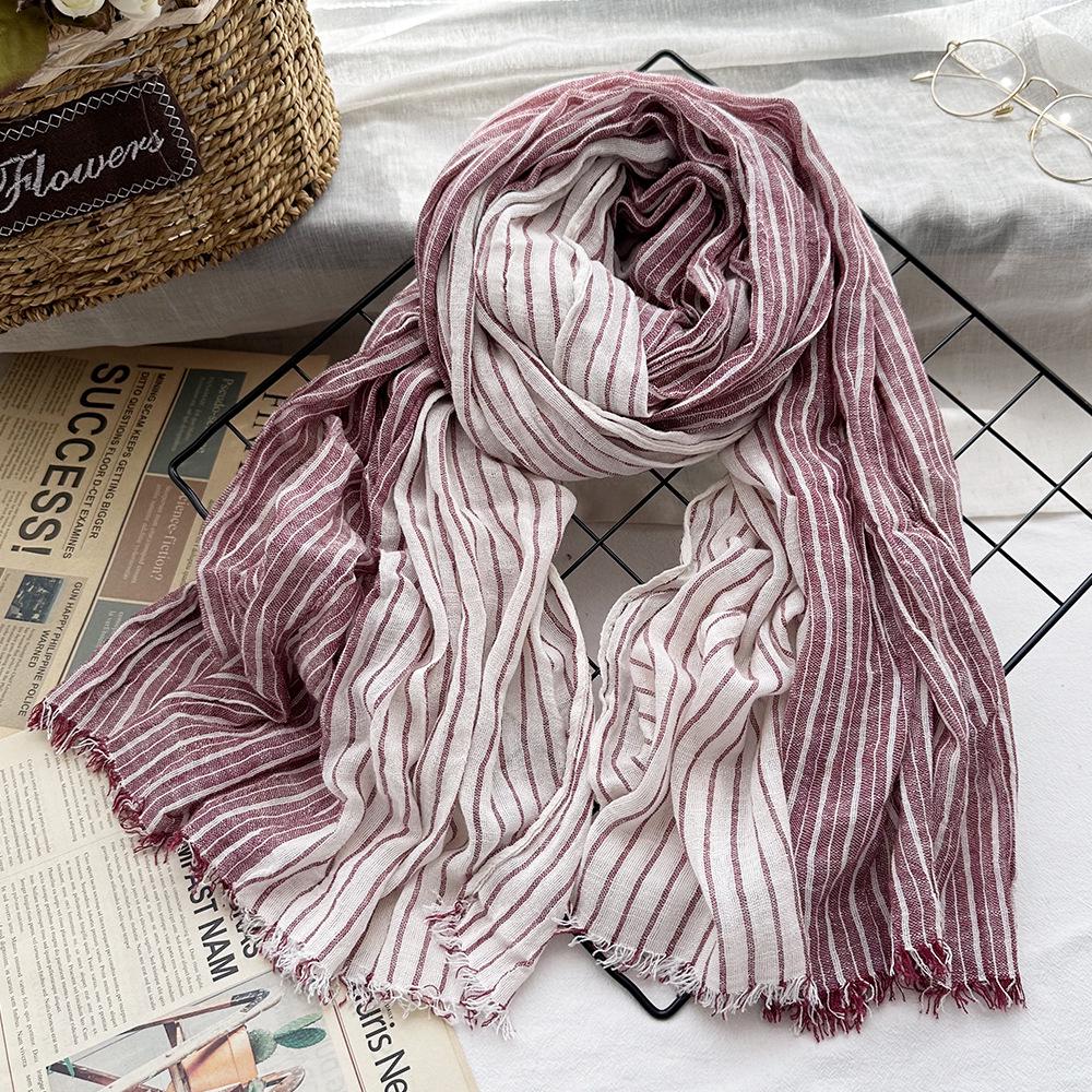 Japanese & Korean Style Autumn/Winter Unisex Striped Scarf In Cotton, Linen & Silk