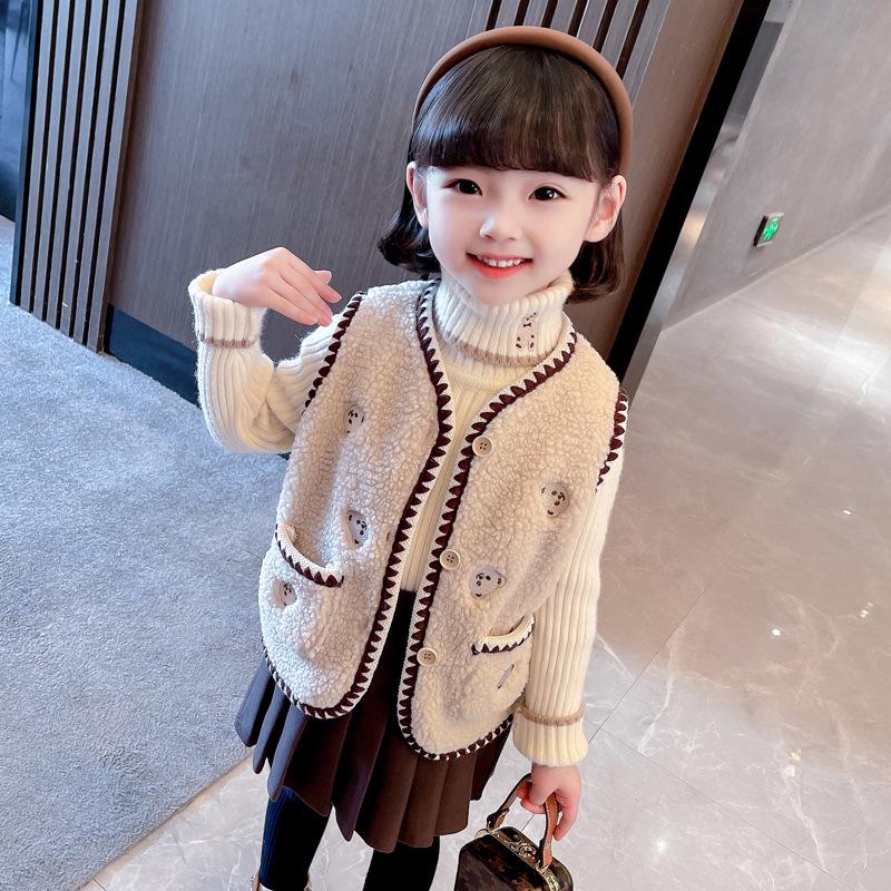 

2025 Девочки Зимний жилет на подкладке из овечьей шерсти - Безрукавка для малышей и детей 100 cm