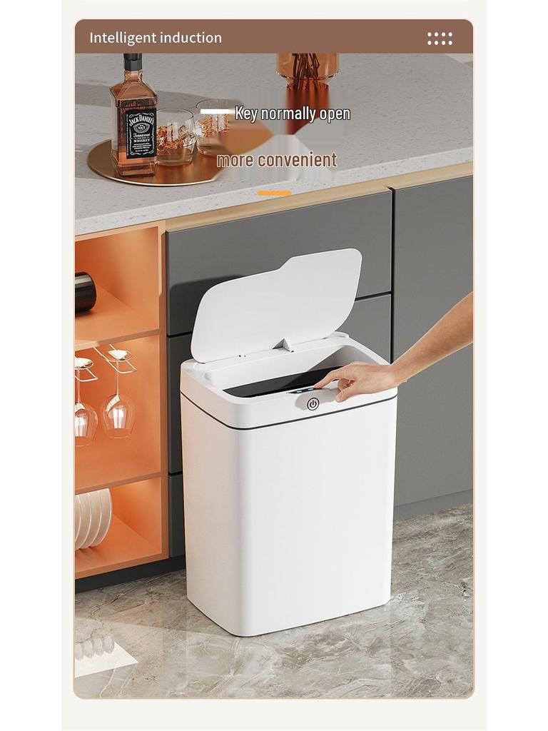 Hands-Free Automatic Trash Can with Smart Lid for Bathroom Use