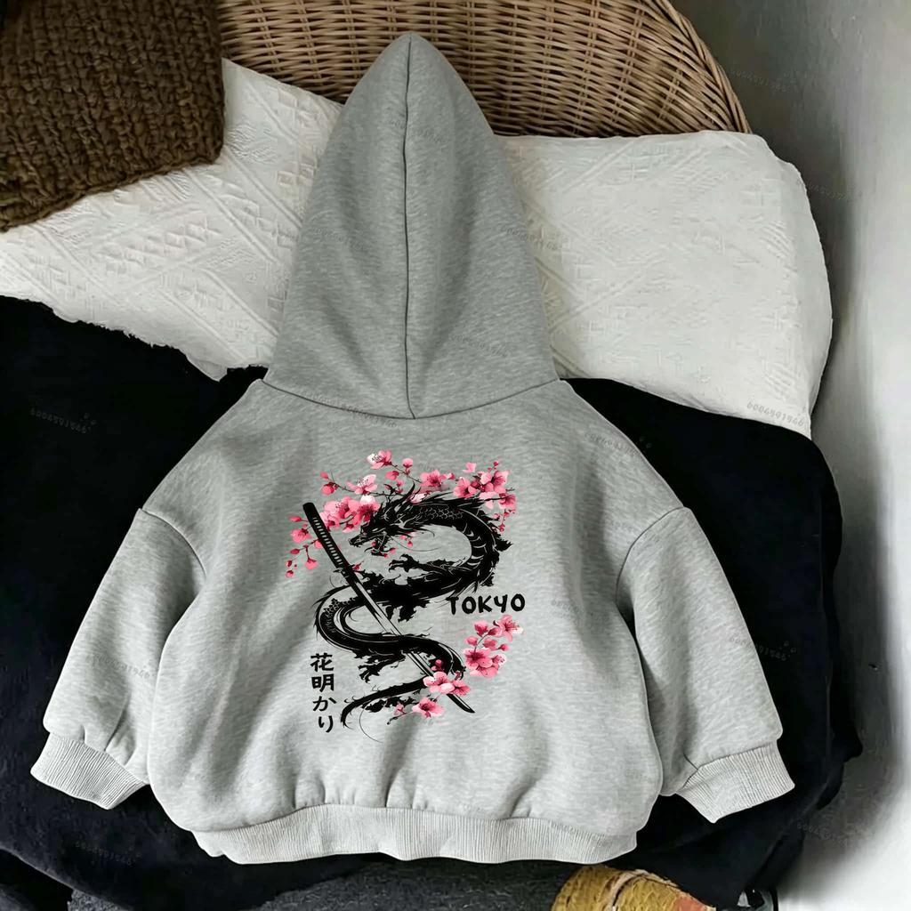 Fall Children's Hooded Sweatshirt - Korean-style Boy-girl Dragon Pattern Print - Fashionable, Soft and Comfortable Coat