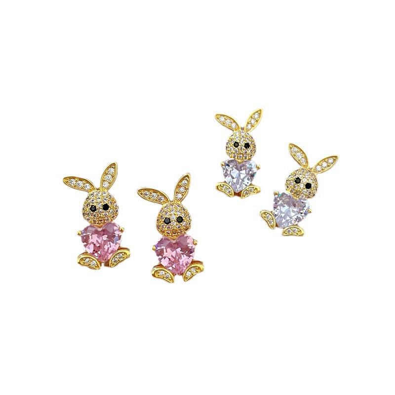 Titanium Steel Rabbit Necklace and Earrings Set - Light Luxury Micro-Inlaid Design for Banquets and Personal Style