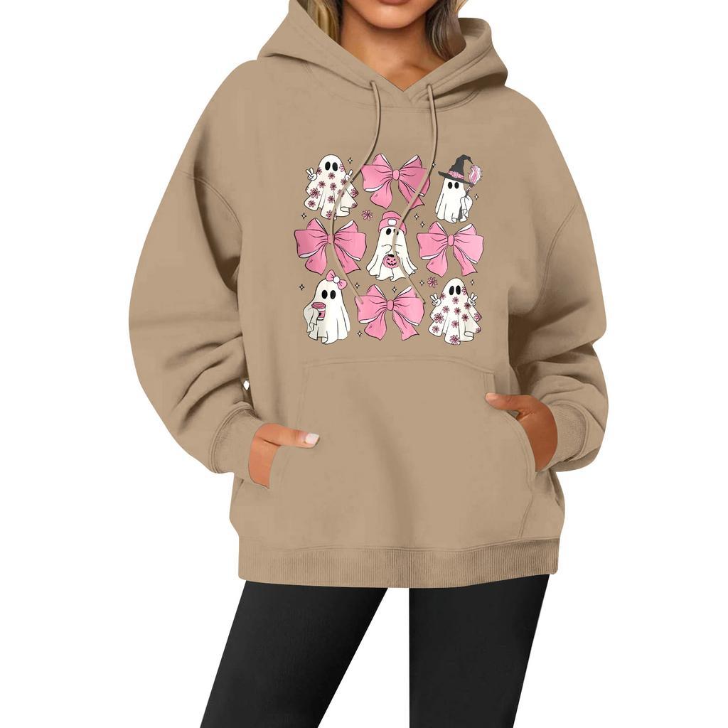 Women's Casual Fashion Solid Color Rugby Print Long Sleeve Hooded Sweatshirt Top
