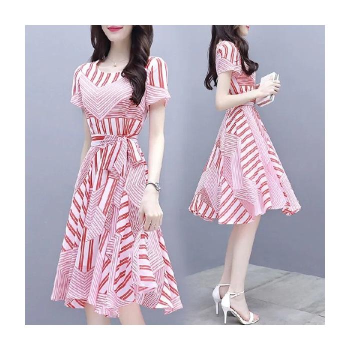 Dress women s summer new Korean version summer women s clothing thin slim fit medium and long fashion temperament printed skirt M