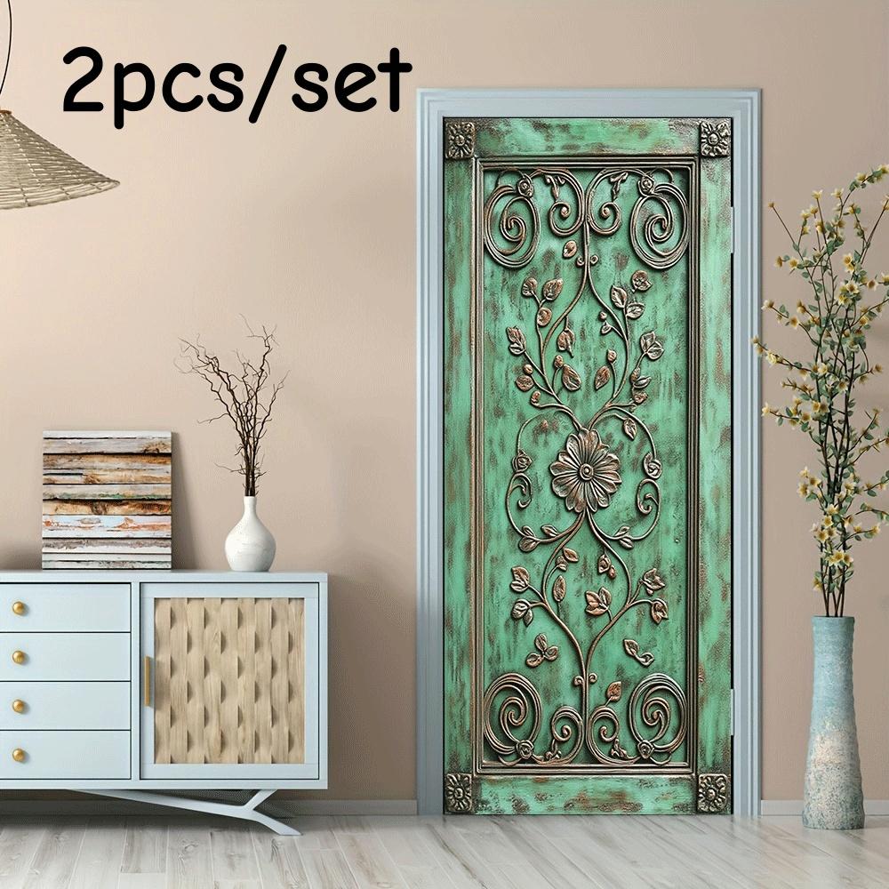 

2pcs retro relief decorative door wall stickers with European patterns, three-dimensional self-adhesive wallpaper, living room e (as the picture,38.5x200cmx2)
