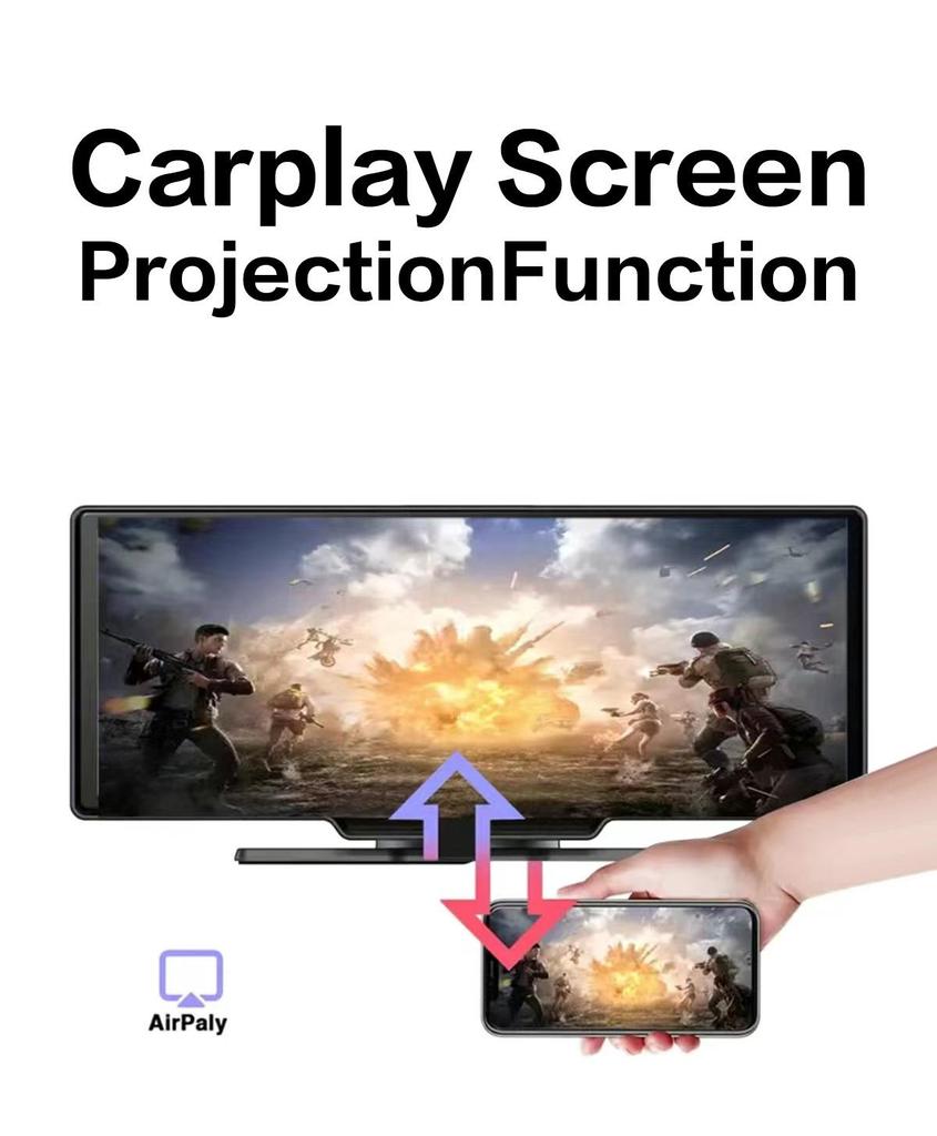10.26" CarPlay Portable Screen: MP5 Navigation, Reversing Interconnection, Bluetooth, 4K Recorder