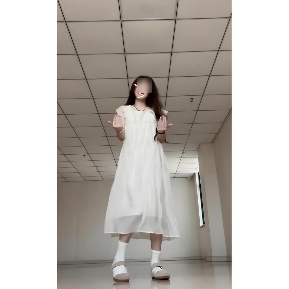 Sweet Little Fly Sleeve Dress Schoolgirl Summer Fungus Edge Loose and Thin Small Medium Dress