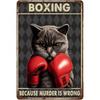 Vintage Boxing Cat Tin Sign Humorous Wall Art Retro Metal Poster Garage Decor