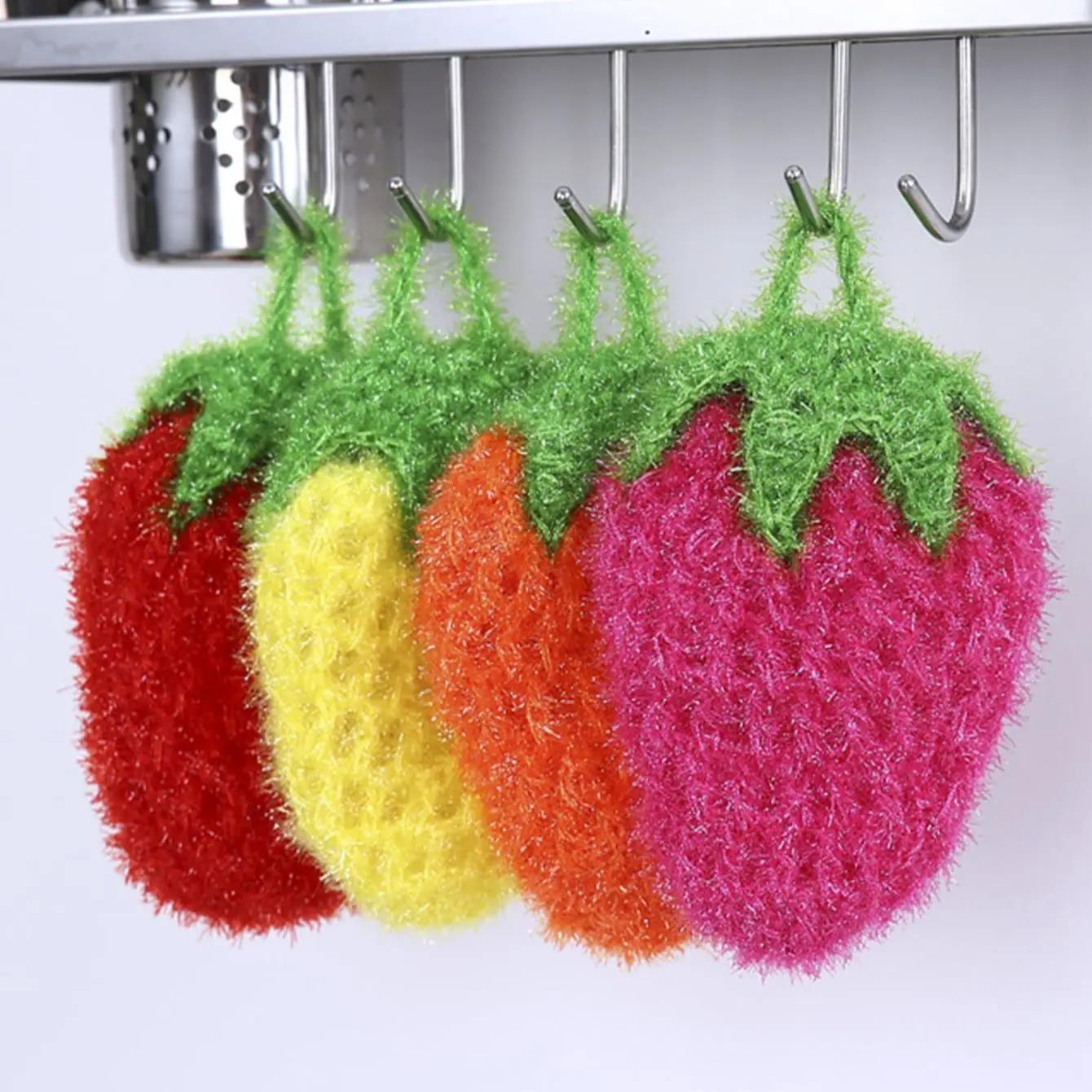 

1 шт. Крючком вязаная салфетка для мытья посуды в форме клубники - Прочная, Экологичная, Не требует электричества для уборки кухни - цвет случайный