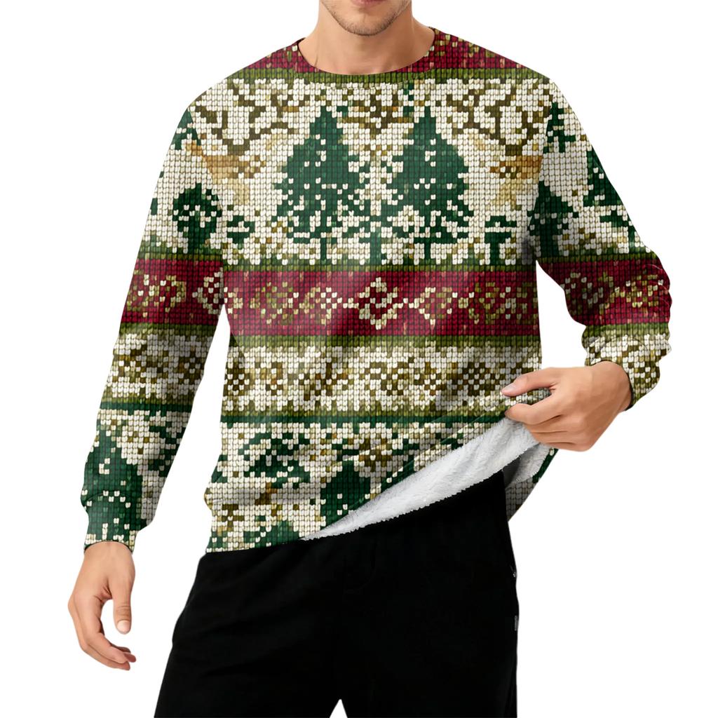 Men's Round Neck Fleece-Lined Thick Warm Sweatshirt