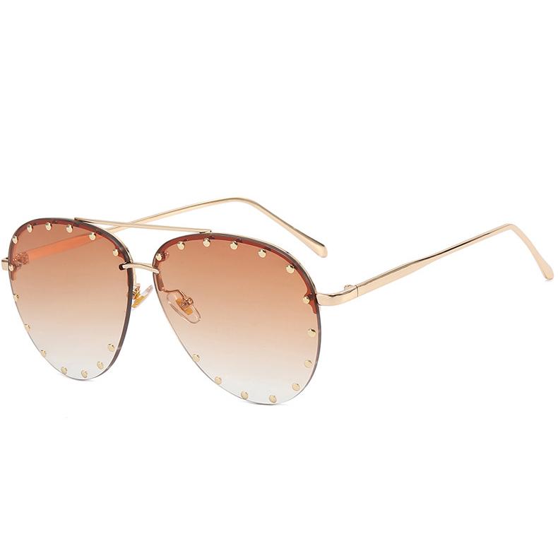 2023 Fashion Rivet Rimless Women Sun Glasses UV400 Custom Logo Classic Metal Double Bridge Men Shade Sunglasses
