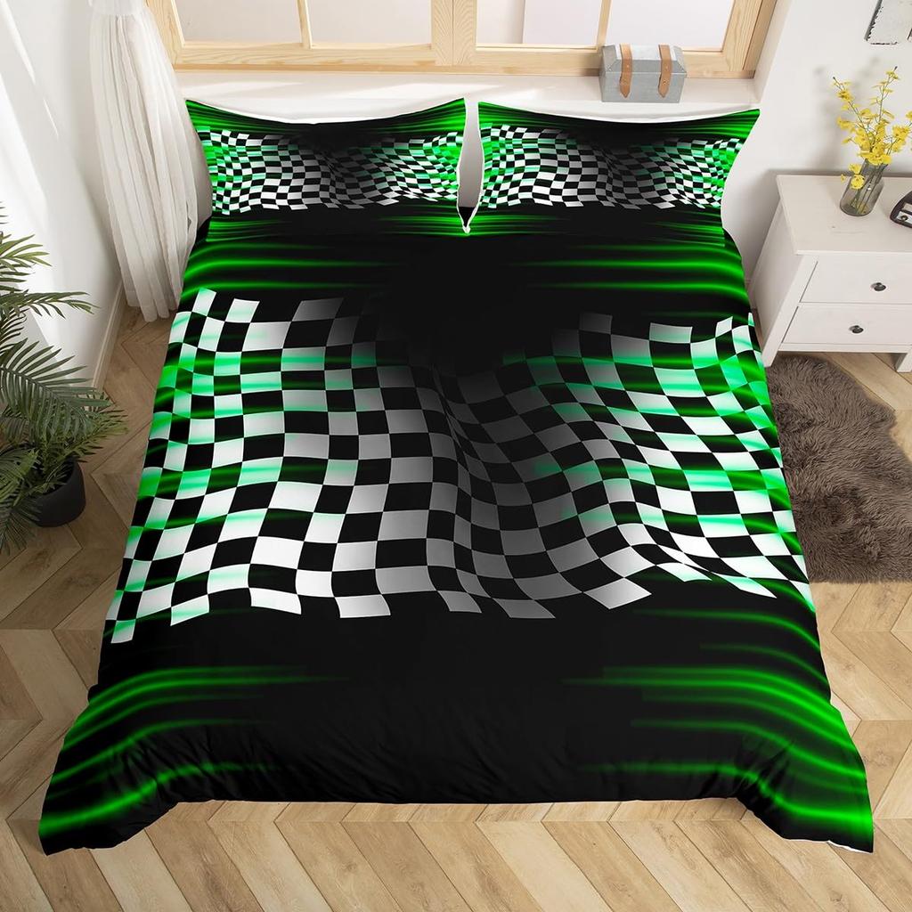 Checkered Flag Duvet Cover Sets for Teens Adults Queen Lightweight Quilt Covers Racing Themed Bedding Set Bedroom Decor No Quilt