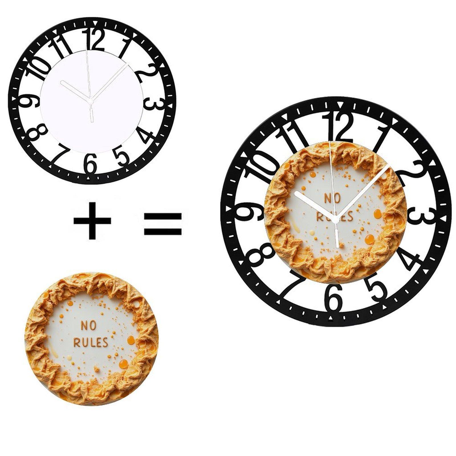 25cm Fashion Iron Round Wall Clock with Decorative Elements (Black,10 inch(25.40cm))