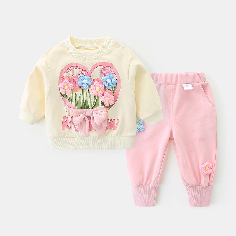 Toddler Girl Cotton Two-Piece: Fashionable Long Sleeve Sweatshirt Set for Spring & Autumn 2025