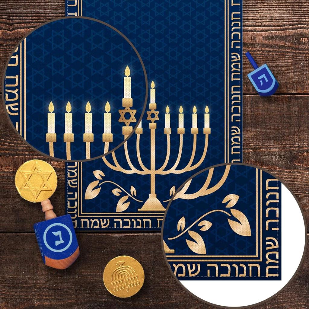 Hanukkah Table Runner Chanukah Menorah Star of David Je Festival Holiday Party Kitchen Dining Home Decoration (13" x 72")