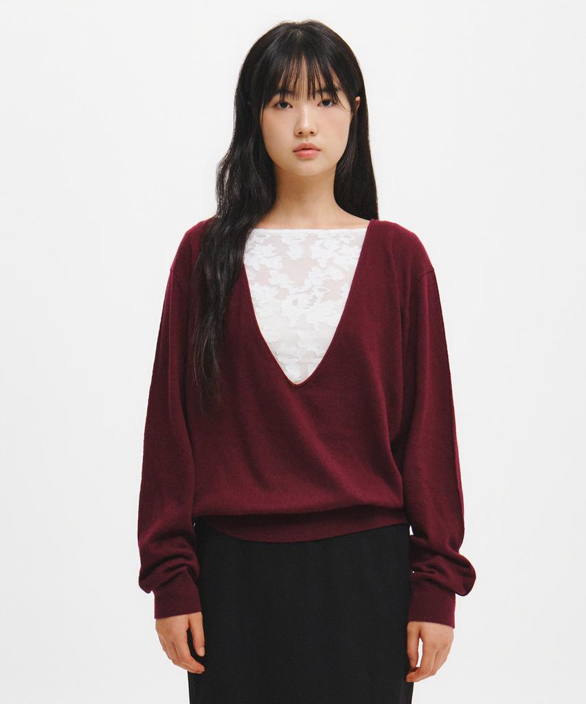 GENERALIDEA [Eunsu'S Pick] Deep V-Neck Loose Fit Knit Pullover [Burgundy] / Gf3Lkp506