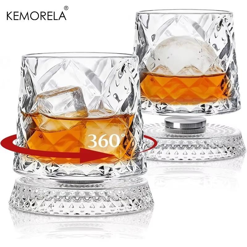

KEMORELA 300ML Spinning Striped Whiskey Glasses 2PCS Clear Glasses for Scotch Multiple Patterns Cocktail Glasses for Bar Party 300ML