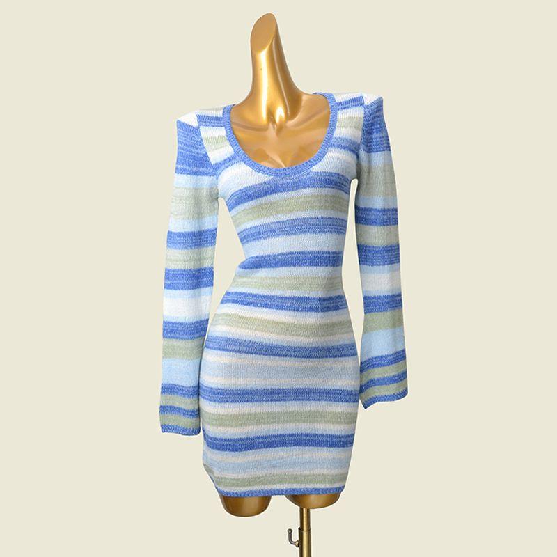 Vacation Style Low Crew Neck Striped Gradient Knit Dress