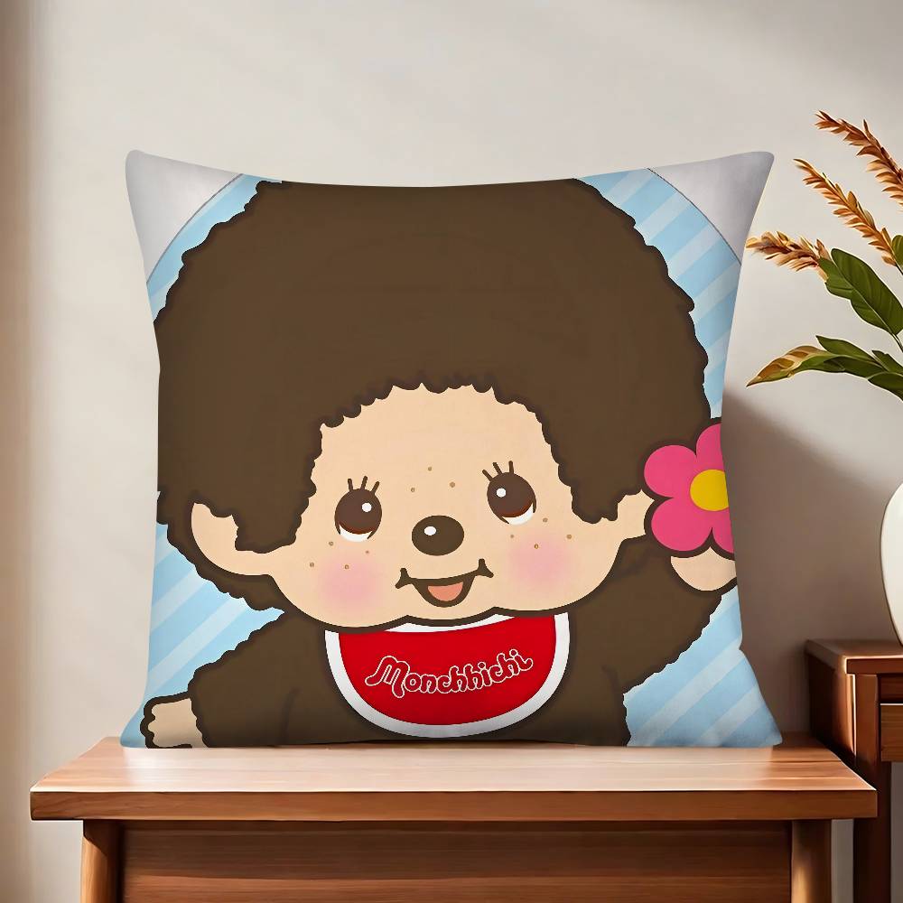 

Cartoon Animation M-Monchhichi Pillow Case Fashion Square Pillowcase Bedroom Sofa Room Ins Decoration Leisure Cushion Cover 16x16Inch