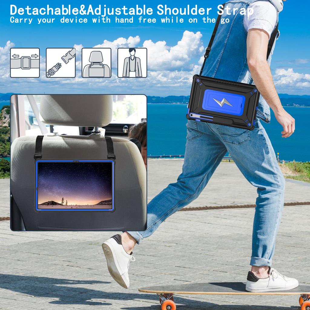 Kickstand Armor Case for Samsung Galaxy Tab S10 FE Plus 2025 13.1 Inch SM-X620 SM-X626B Heavy Duty  Cover With Shoulder Strap