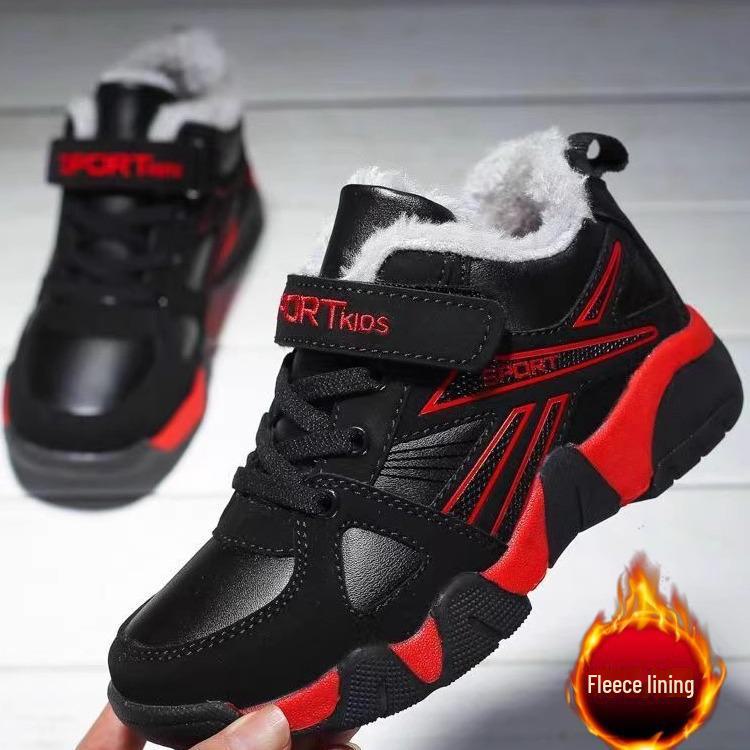 Boys' Winter Cotton Sports Shoes: Warm, Non-Slip, Velvet Lined for Medium & Large Children