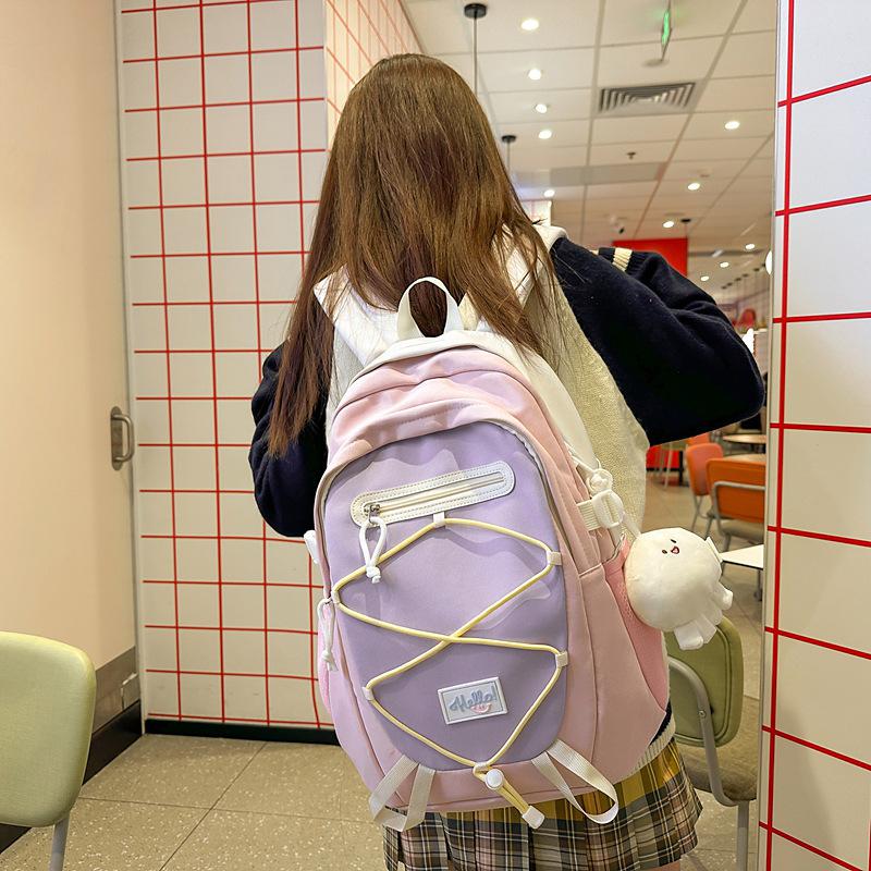 Schoolbag small fresh contrasting color backpack female ins Japanese sweet wind junior high school student schoolbag trend large capacity backpack