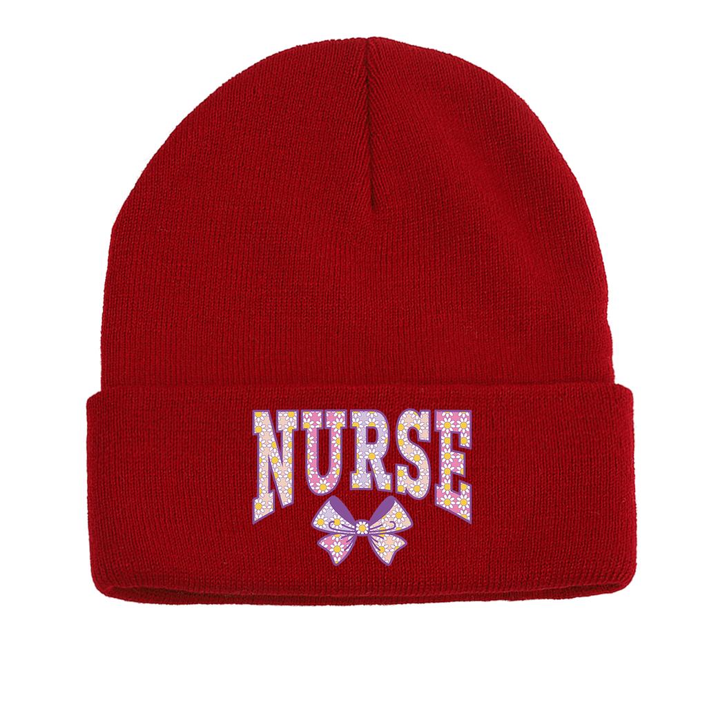 Nurse Bow Print Warm Winter Hats Unisex Cap Beanie Man Cap Stretchable Trendy Knitted Hat Beanie Perfect For Urban Style