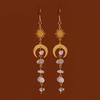 Fashionable Asymmetrical Crystal Tassel Dangle Earrings with Moonstone