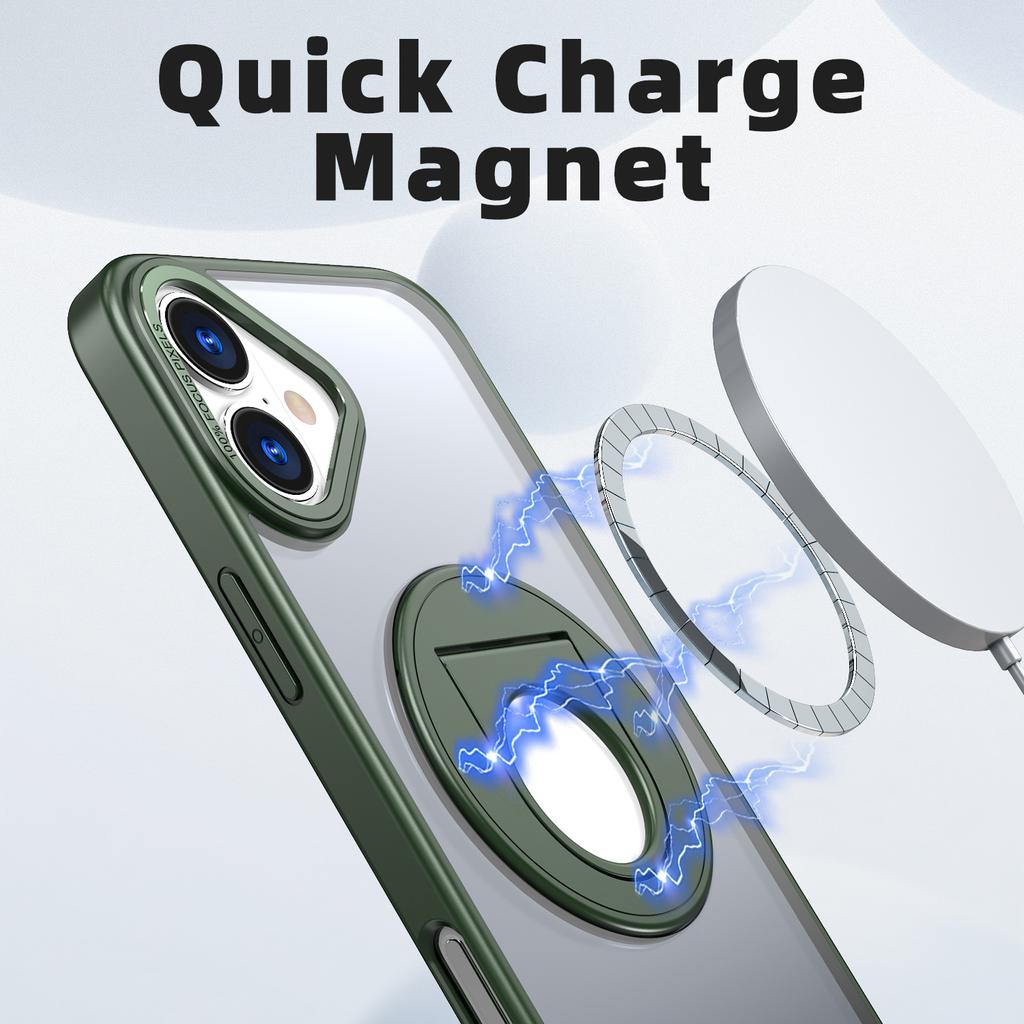 For iPhone 16 Case Compatible with MagSafe Rotating Kickstand TPU+PC Clear Back Phone Cover