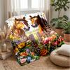 Horses In a Flowery Garden 1 Theme Blanket Lightweight Warm Flannel Blanket Decorative Throw Blanket for Home Decoration