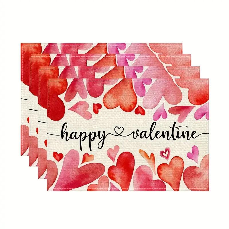 4pc Valentine's Day Placemat Pink Heart-shaped Dining Table Tea Table Decoration Anti Fouling and Heat-insulating Tablecloth