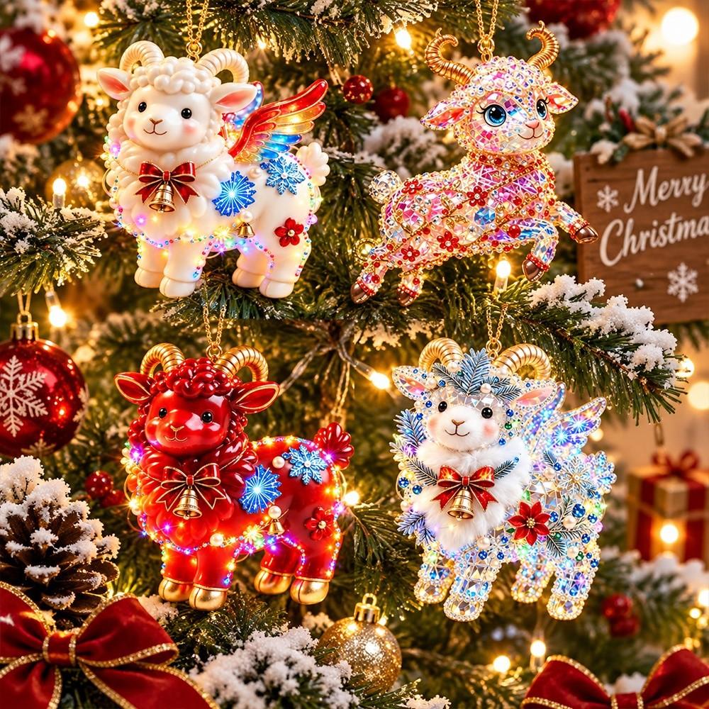 2D Flat Goat Hanging Ornament Set Acrylic Christmas Tree Ornament  Shop Window Display